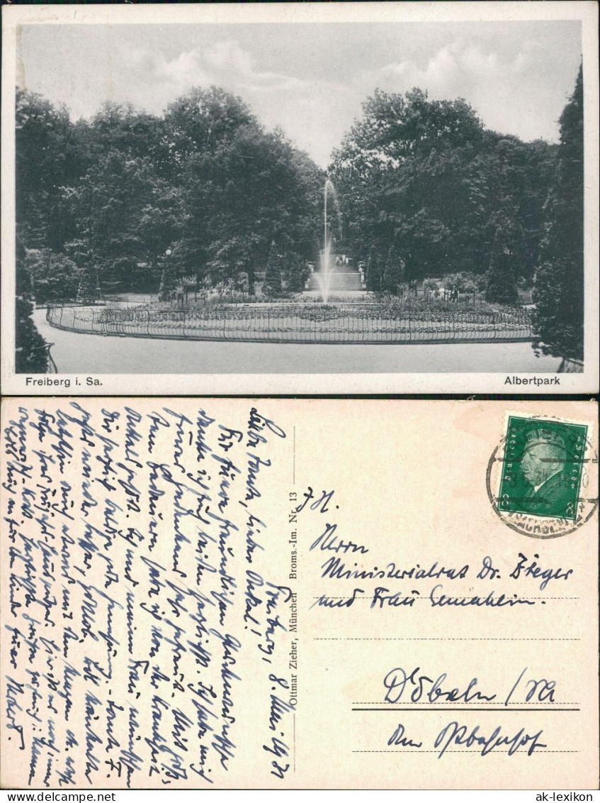 Ansichtskarte Freiberg (Sachsen) Partie Im Albertpark 1929  - Freiberg (Sachsen)