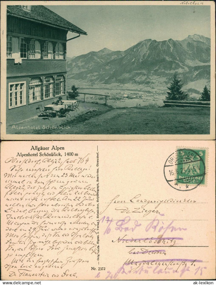 Ansichtskarte Oberstdorf (Allgäu) Alpenhotel Schönblick 1925  - Oberstdorf