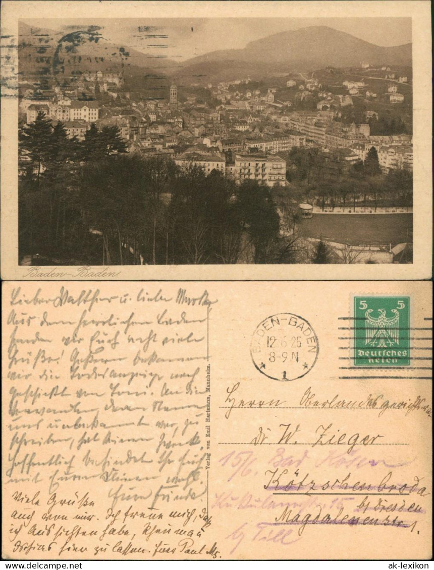 Ansichtskarte Baden-Baden Blick Auf Die Stadt 1925  - Baden-Baden