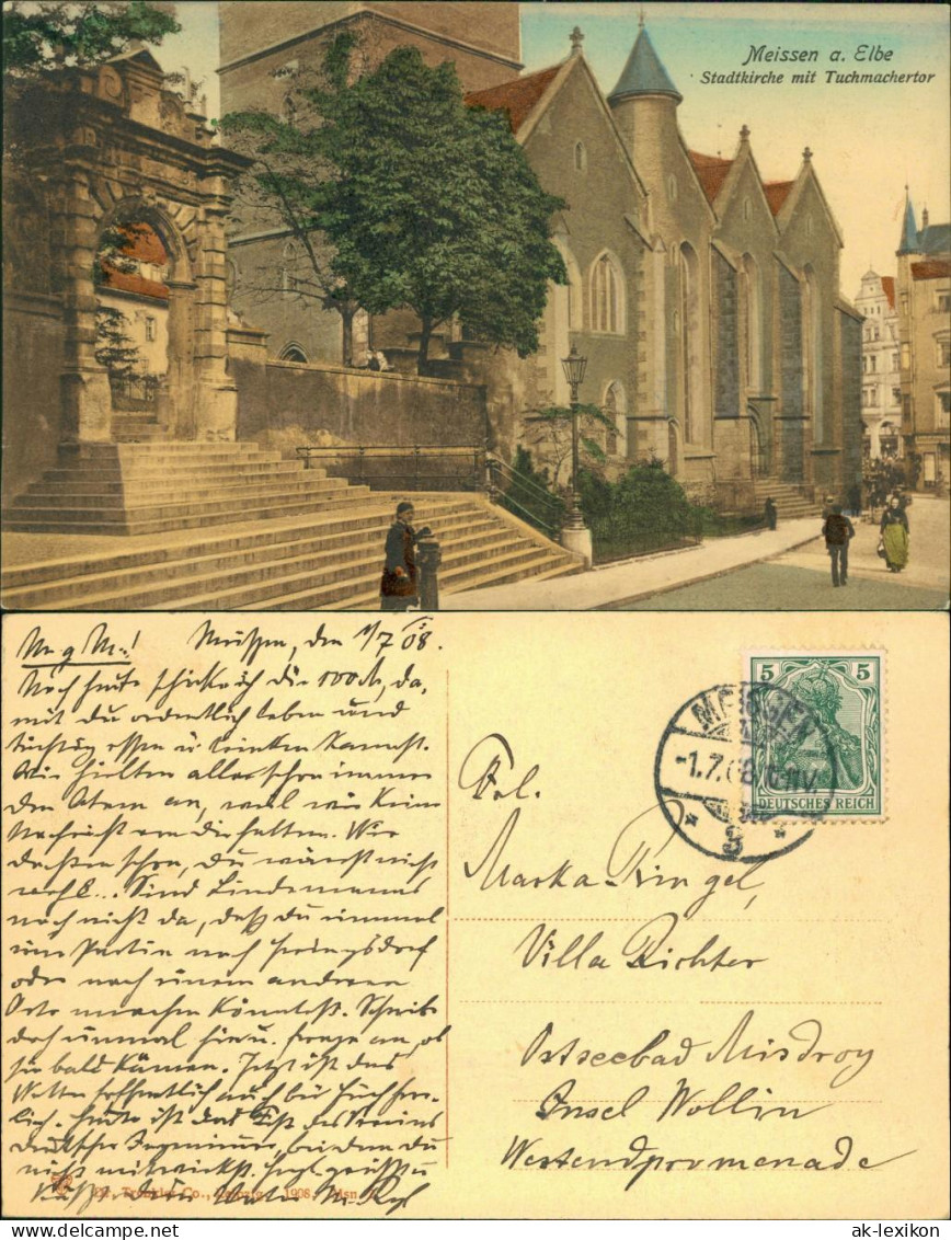Ansichtskarte Meißen Frauenkirche Mit Tuchmachertor Coloriert 1908 - Meissen