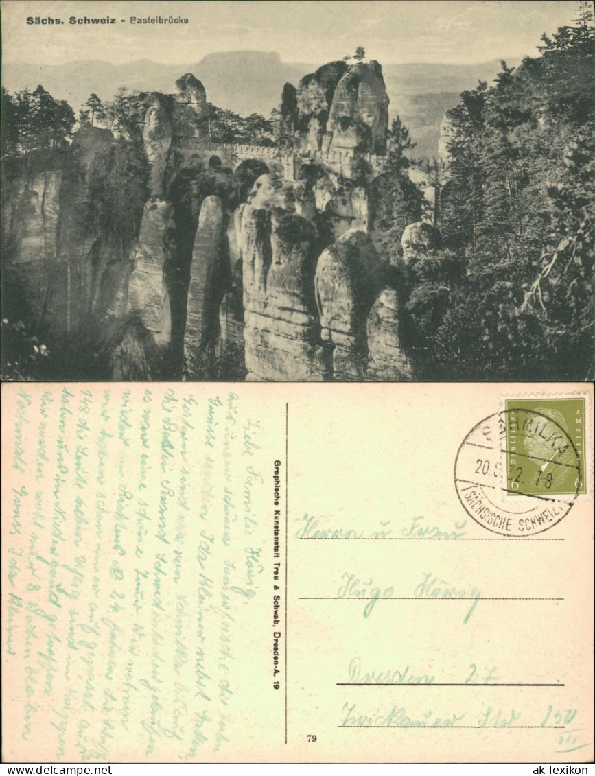 Ansichtskarte Rathen Basteibrücke 1932 - Rathen