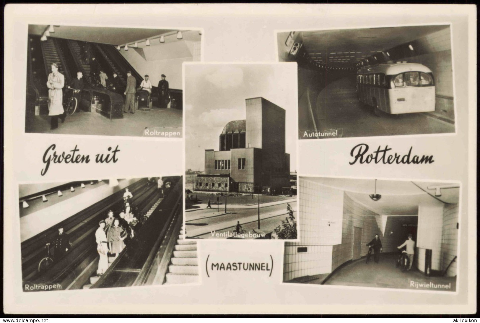 Postkaart Rotterdam Rotterdam 5 Bild Maastunnel Bus Rolltreppen 1955 - Rotterdam