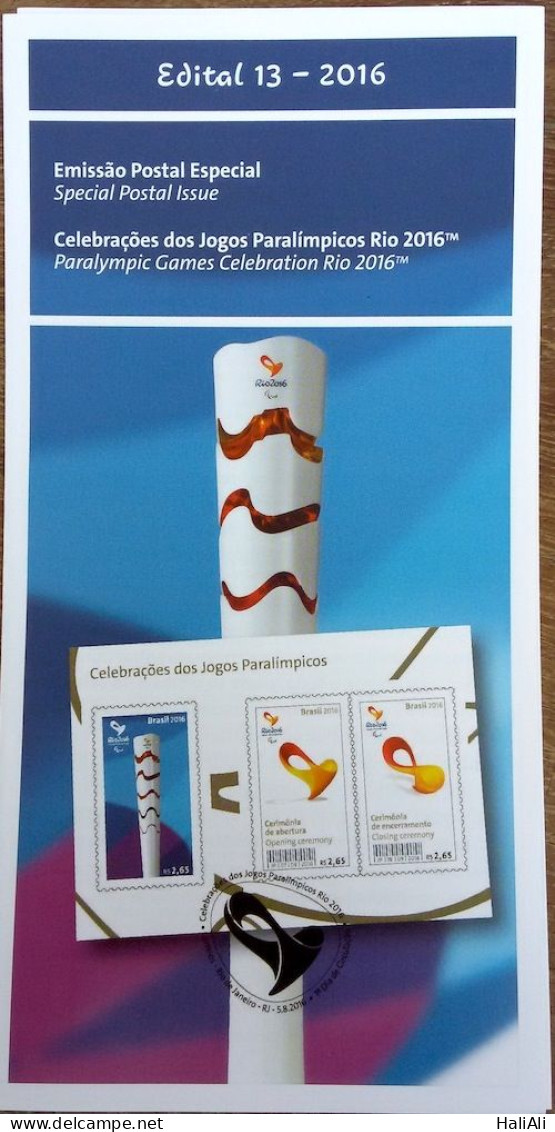 Brochure Brazil Edital 2016 13 Celebrations Paralympic Games Rio 2016 Without Stamp - Covers & Documents