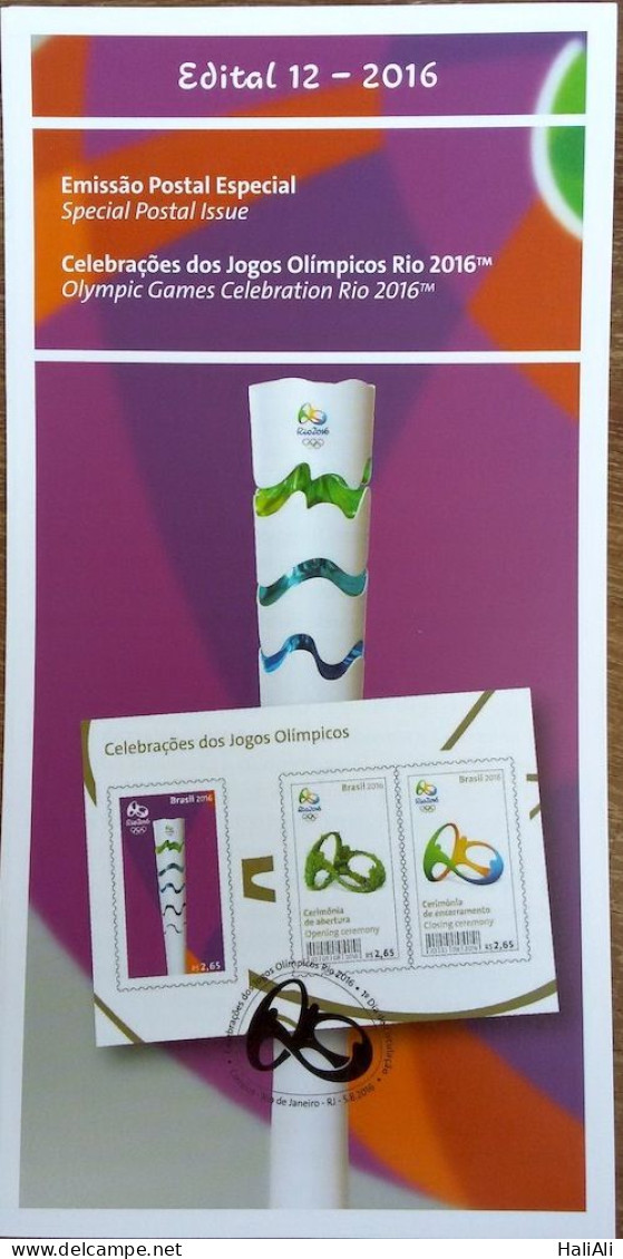 Brochure Brazil Edital 2016 12 Celebrations Olympic Games Rio 2016 Without Stamp - Lettres & Documents