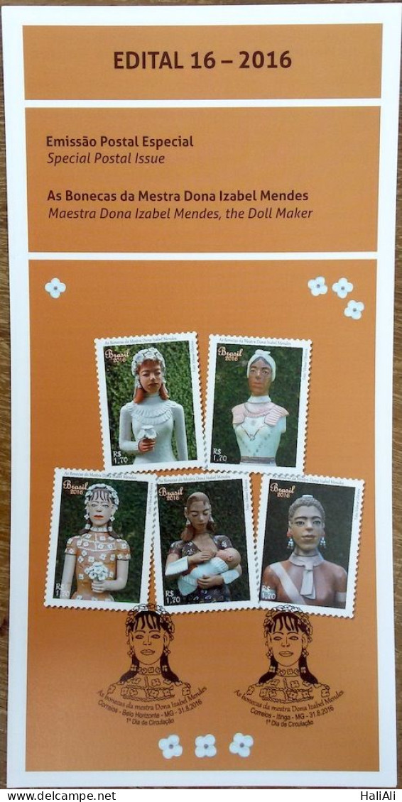 Brochure Brazil Edital 2016 16 Dolls Mestra Dona Izabel Mendes Art Without Stamp - Covers & Documents