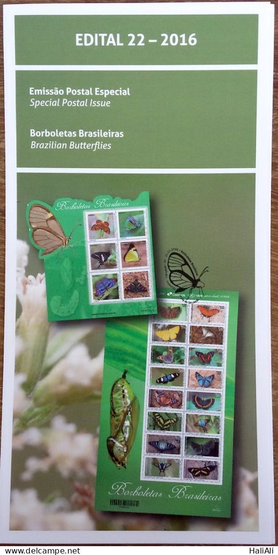 Brochure Brazil Edital 2016 22 Insects Butterflies Without Stamp - Covers & Documents