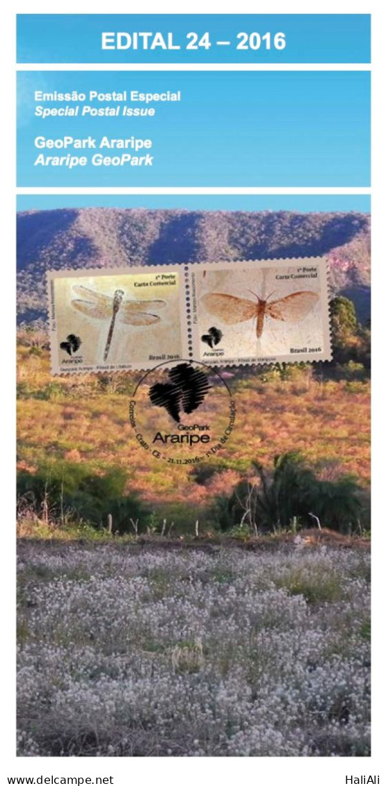 Brochure Brazil Edital 2016 24 Geopark Araripe Libelula Insects Without Stamp - Lettres & Documents