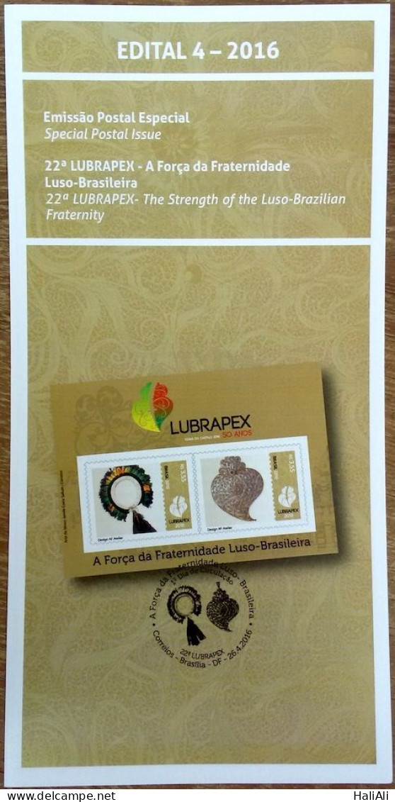 Brochure Brazil Edital 2016 04 Lubrapex Indio Indigenous Art Without Stamp - Covers & Documents