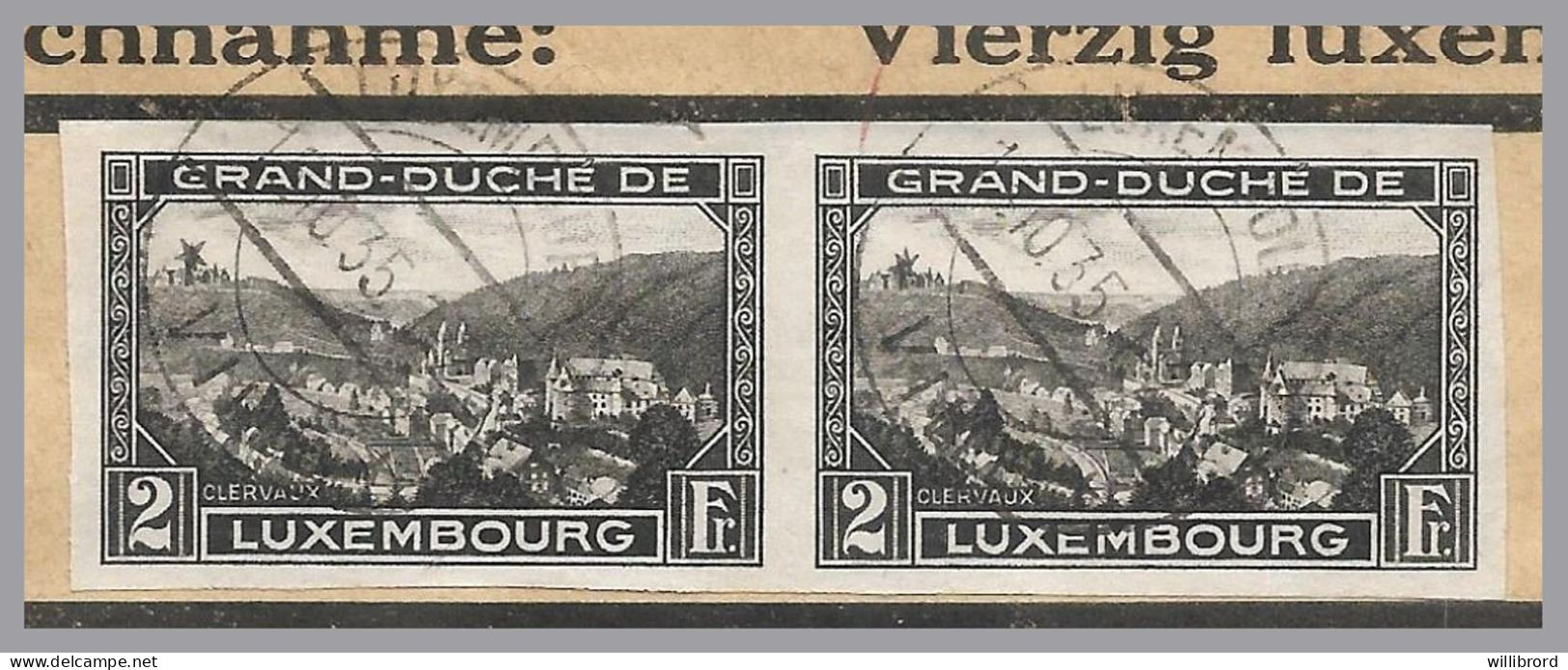 LUXEMBOURG - 2-Fr Clervaux IMPERFORATE PAIR - Only Valid For 4½ Months! COD Reg Printed Matter To SWITZERLAND - Briefe U. Dokumente