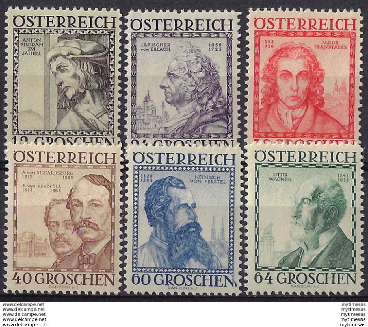 1934 Austria Architetti 6v. MNH Unif N. 460A/65 - Other & Unclassified