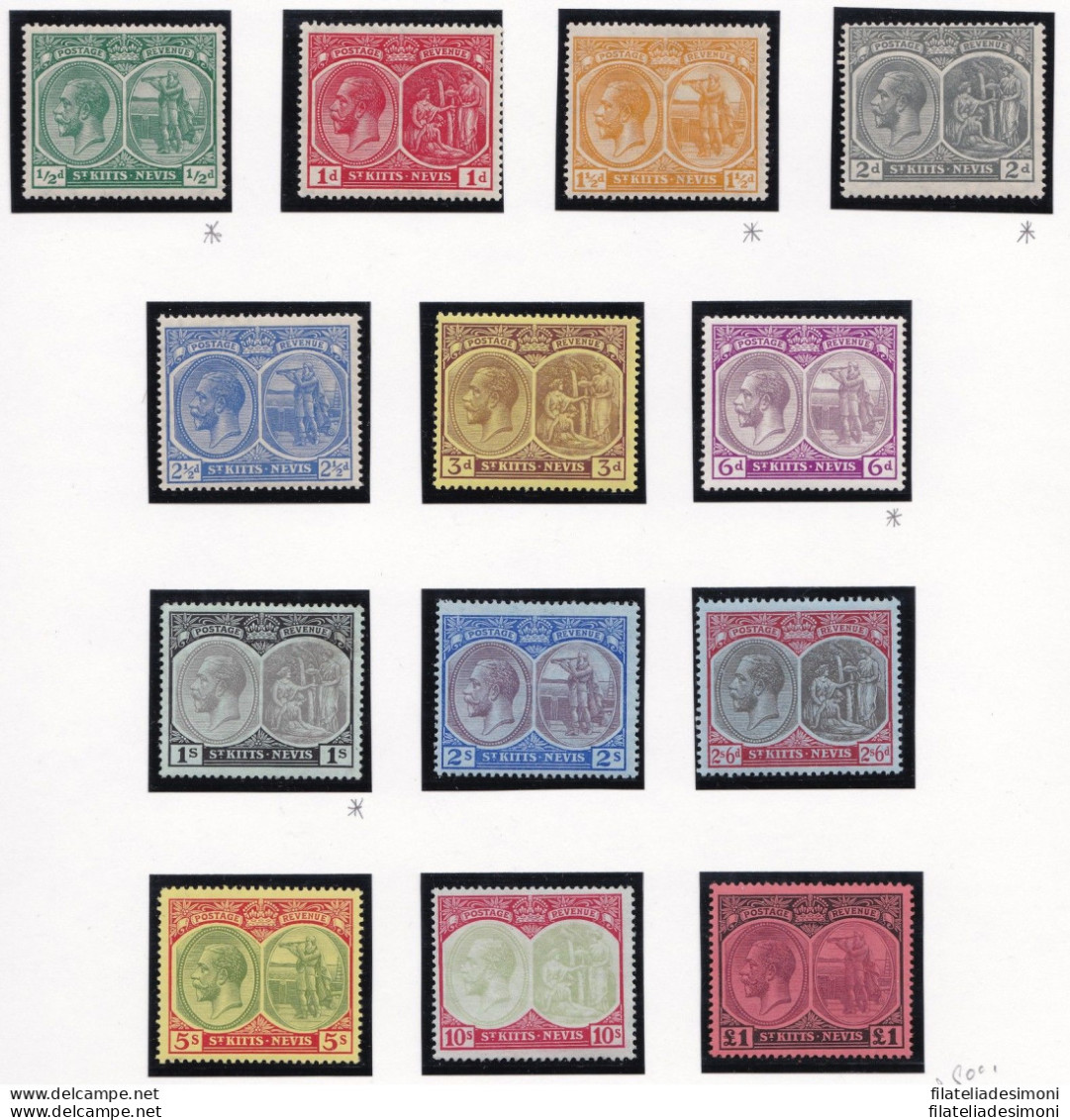 1920-22 ST. KITTS NEVIS Giorgio V° Set Of 13 SG N° 24/36   MNH/MLH - Sonstige & Ohne Zuordnung