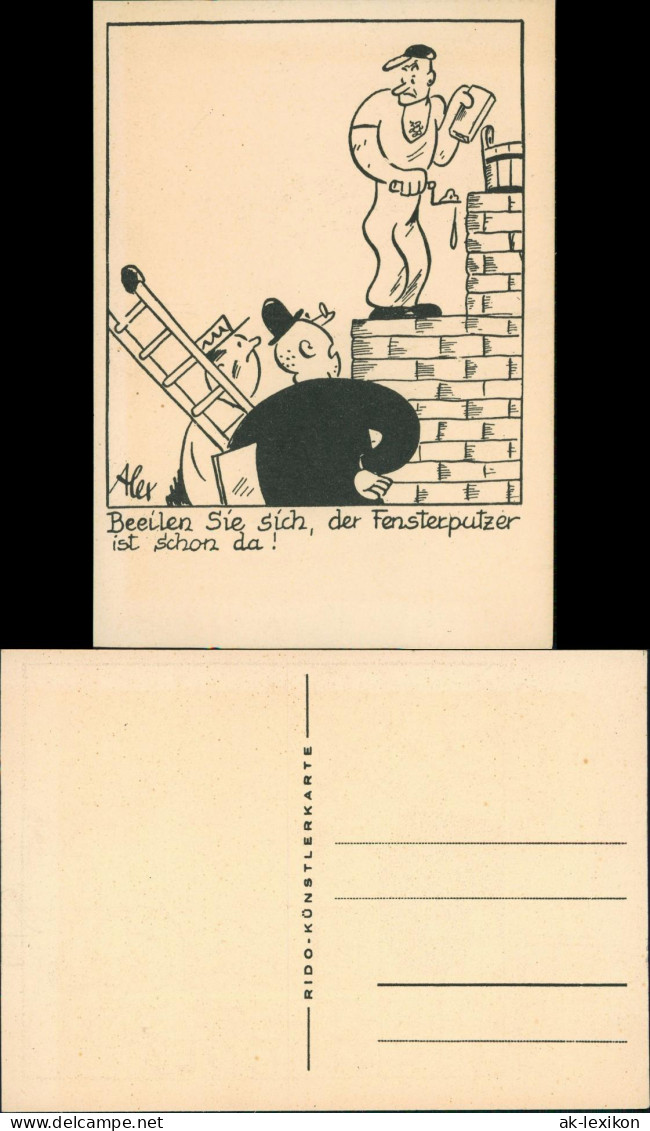 Scherzkarte Bau Arbeiter Beeilen Sie Sich, Der Fensterputzer 1968 - Humor