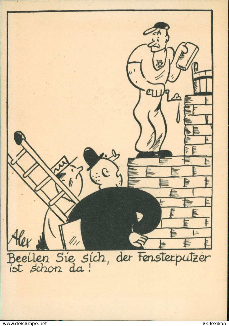 Scherzkarte Bau Arbeiter Beeilen Sie Sich, Der Fensterputzer 1968 - Humor