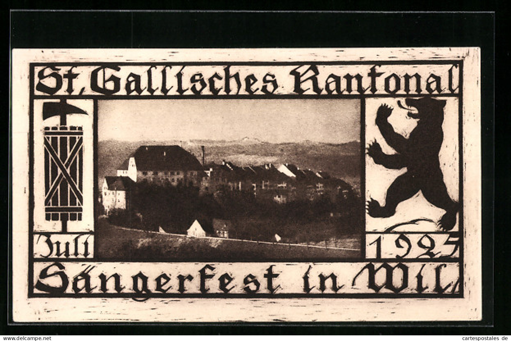 Künstler-AK Wil, St. Gallisches Kantonal-Sängerfest 1925, Teilansicht, Bär  - Wil