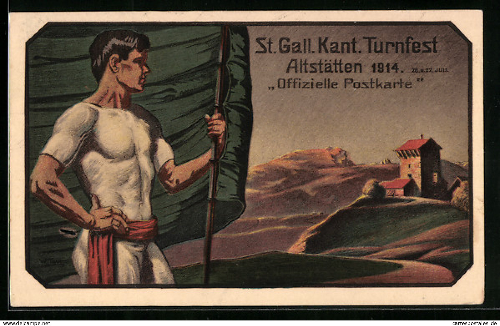 Künstler-AK Altstätten, St. Gall. Kant. Turnfest 1914. Turner Mit Standarte  - Altstätten