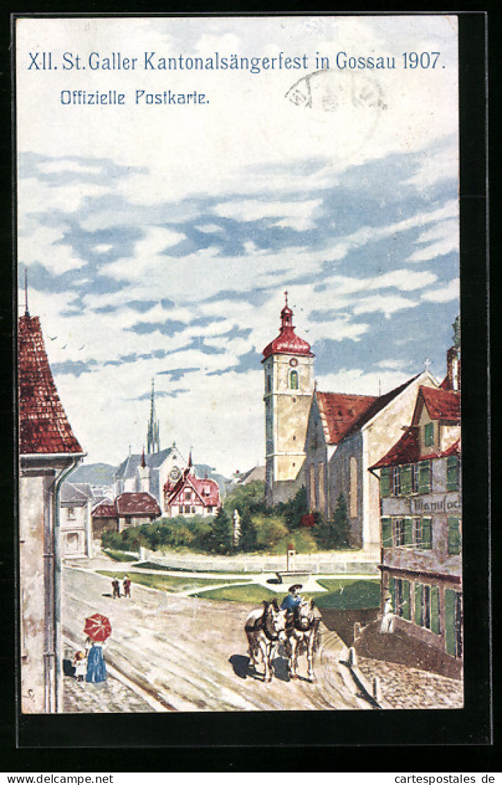 Künstler-AK Gossau, XII. St. Galler Kantonalsängerfest 1907, Ortsansicht  - Gossau