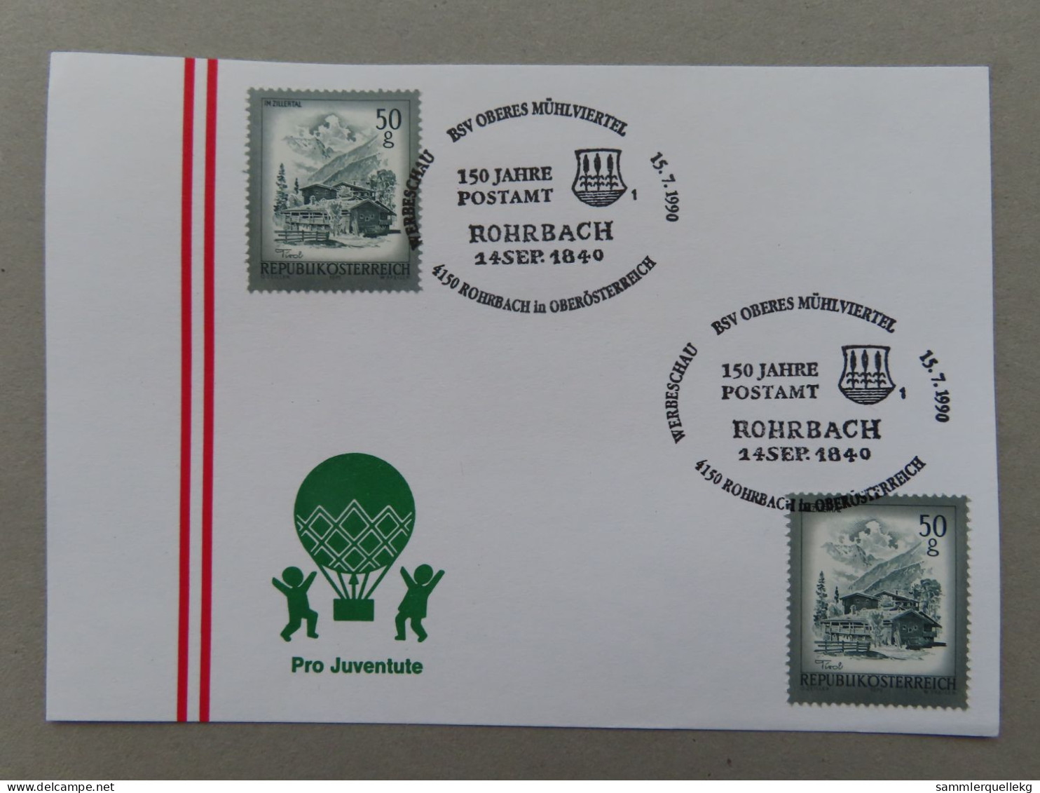 Österreich Pro Juventute - Mit Sonderstempel 15. 7. 1990 Rohrbach, 150 Jahre Postamt (Nr.567) - Other & Unclassified