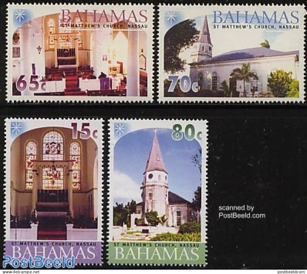 Bahamas 2003 Christmas 4v, Mint NH, Religion - Christmas - Churches, Temples, Mosques, Synagogues - Art - Stained Glas.. - Navidad