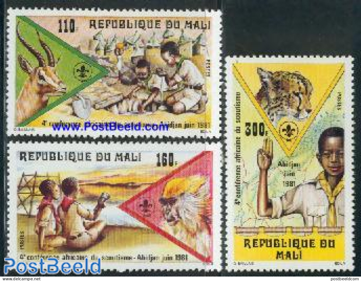 Mali 1981 African Scouting 3v, Mint NH, Nature - Sport - Animals (others & Mixed) - Cat Family - Monkeys - Scouting - Mali (1959-...)