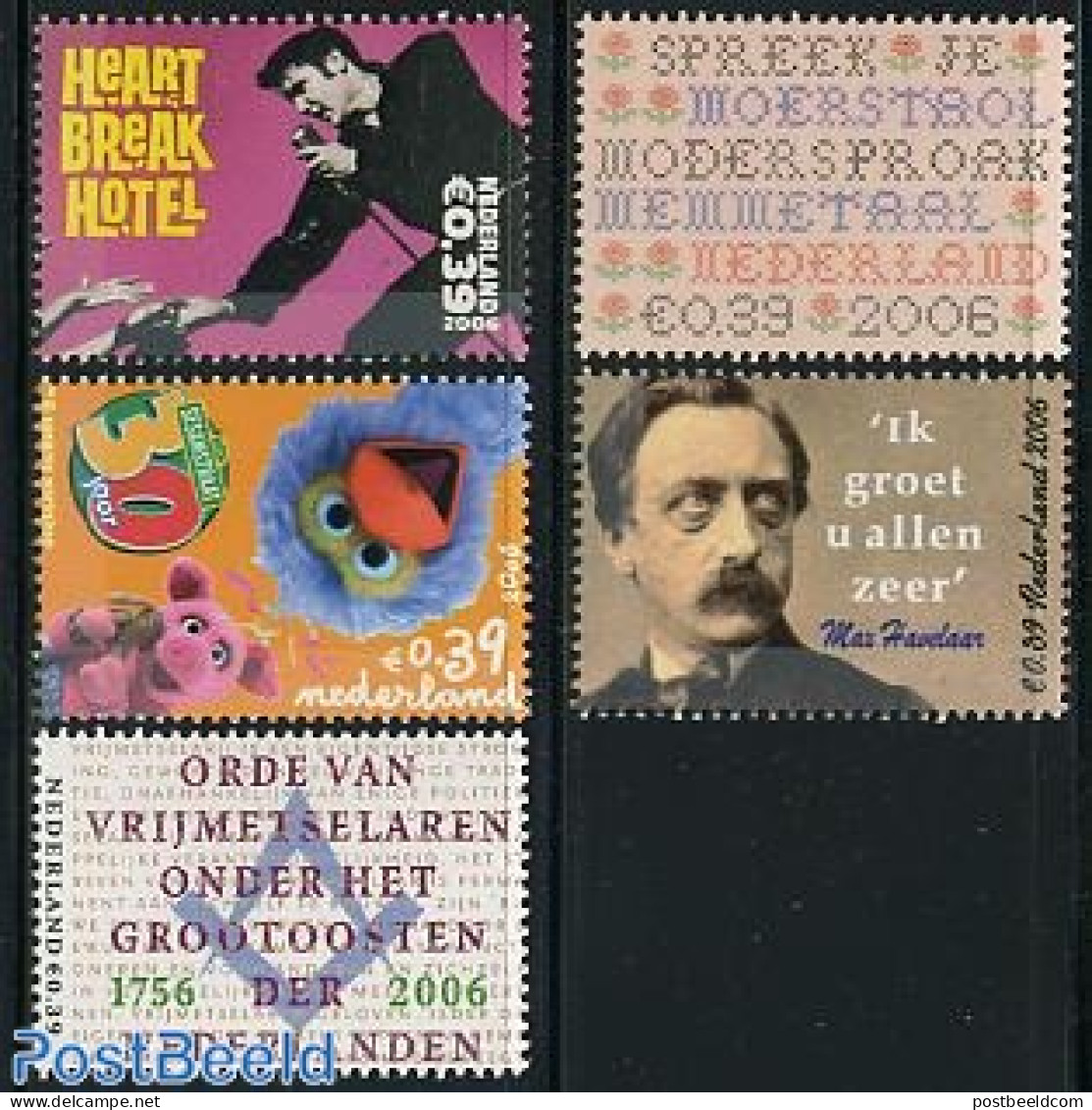 Netherlands 2006 Mixed Issue 5v, Mint NH, Performance Art - Science - Various - Elvis Presley - Music - Popular Music .. - Neufs