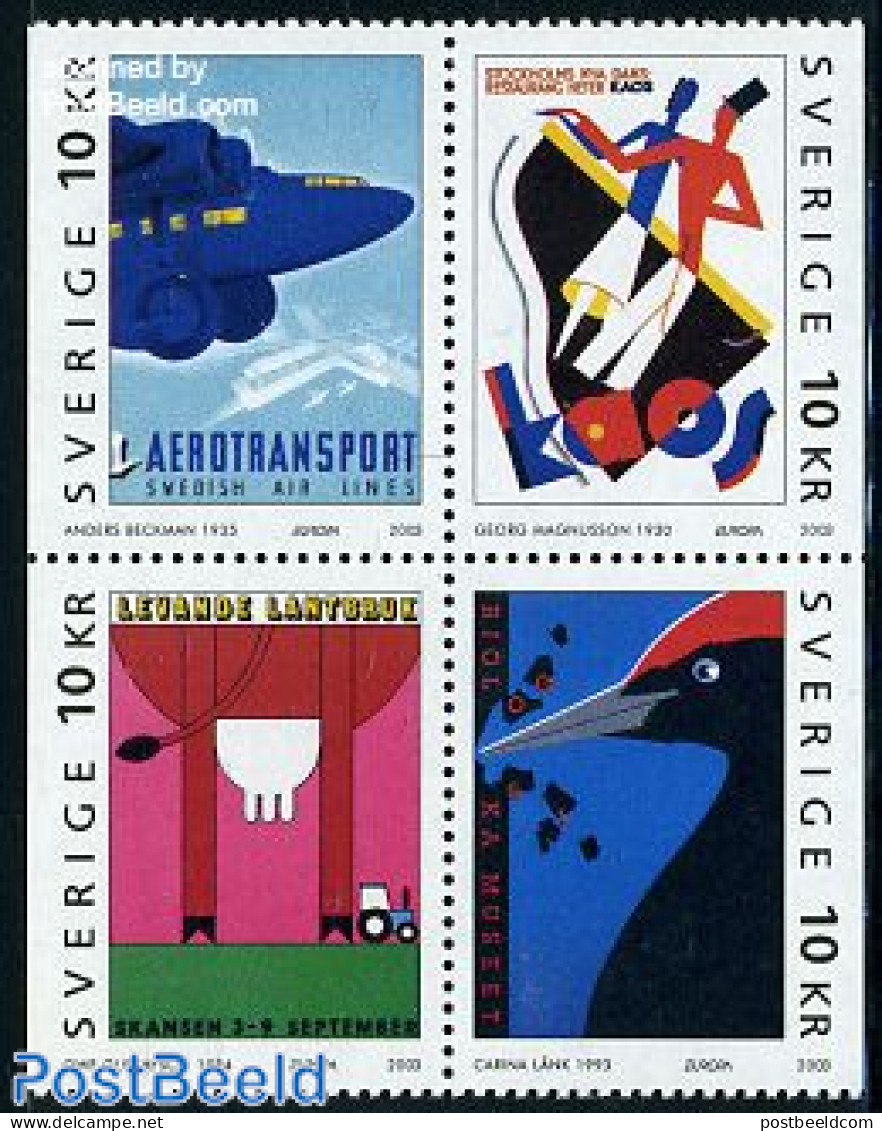 Sweden 2003 Poster Art 4v [+], Mint NH, History - Nature - Performance Art - Transport - Europa (cept) - Birds - Cattl.. - Unused Stamps