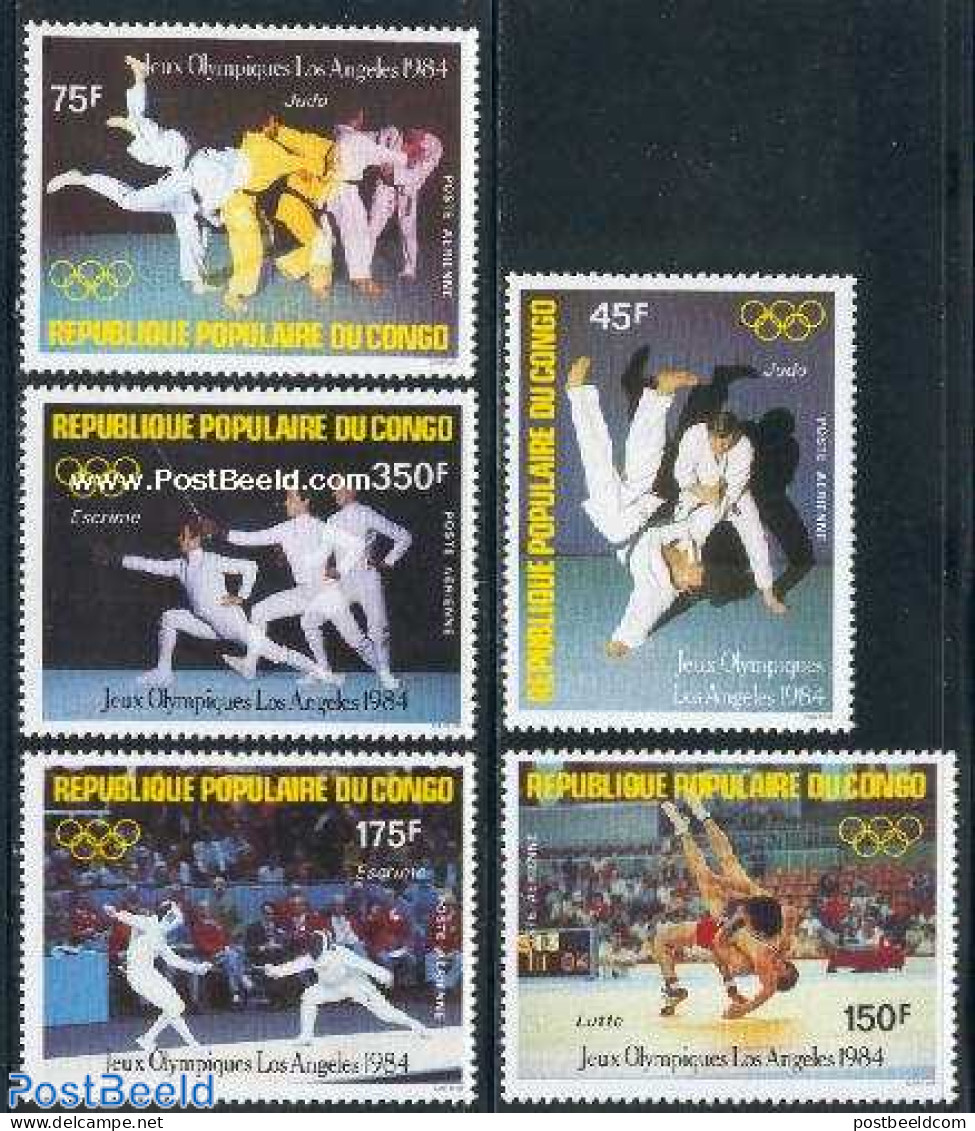 Congo Republic 1984 Olympic Games Los Angeles 5v, Mint NH, Sport - Fencing - Judo - Olympic Games - Esgrima