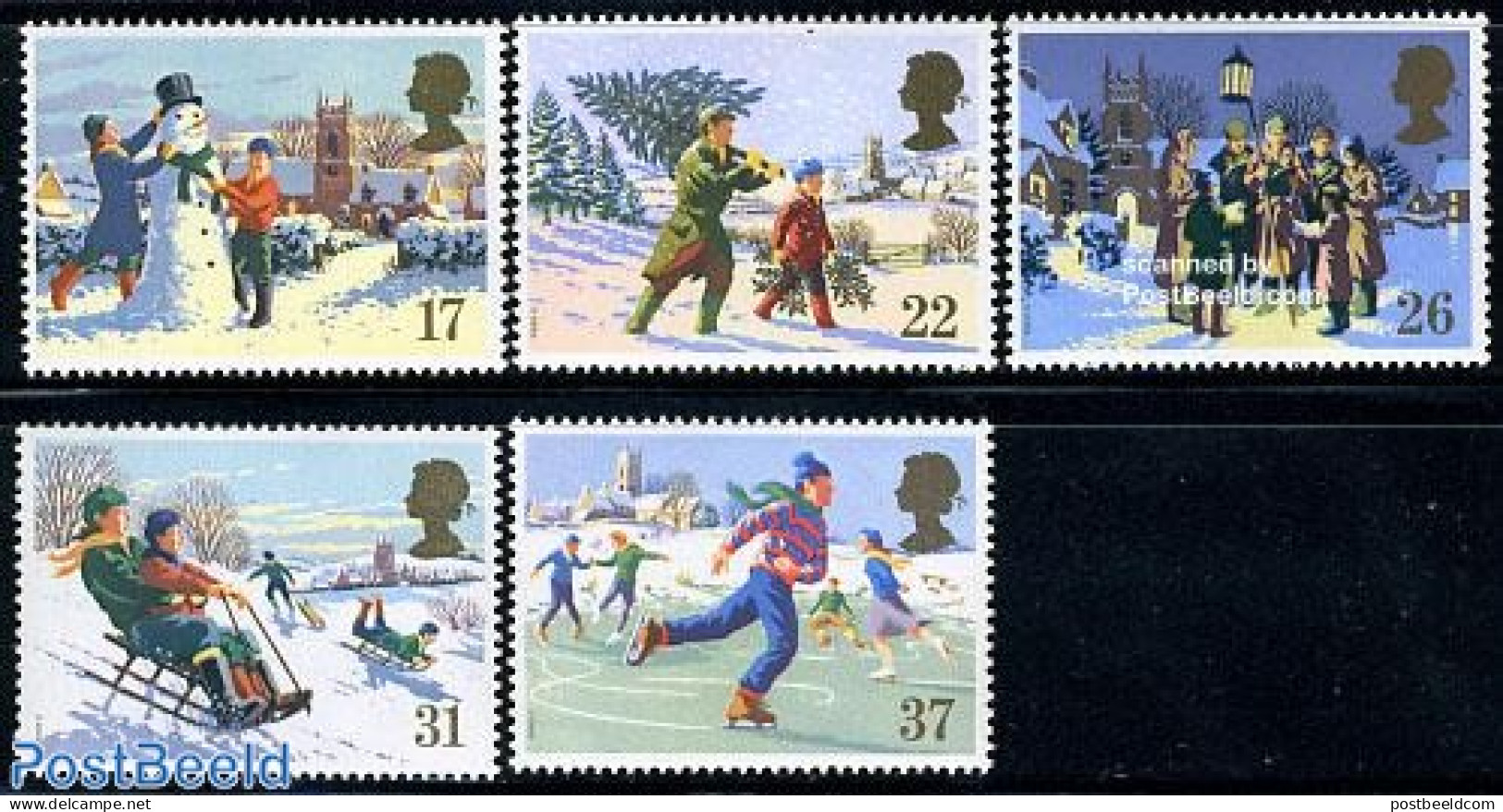 Great Britain 1990 Christmas 5v, Mint NH, Religion - Sport - Christmas - Skating - Neufs