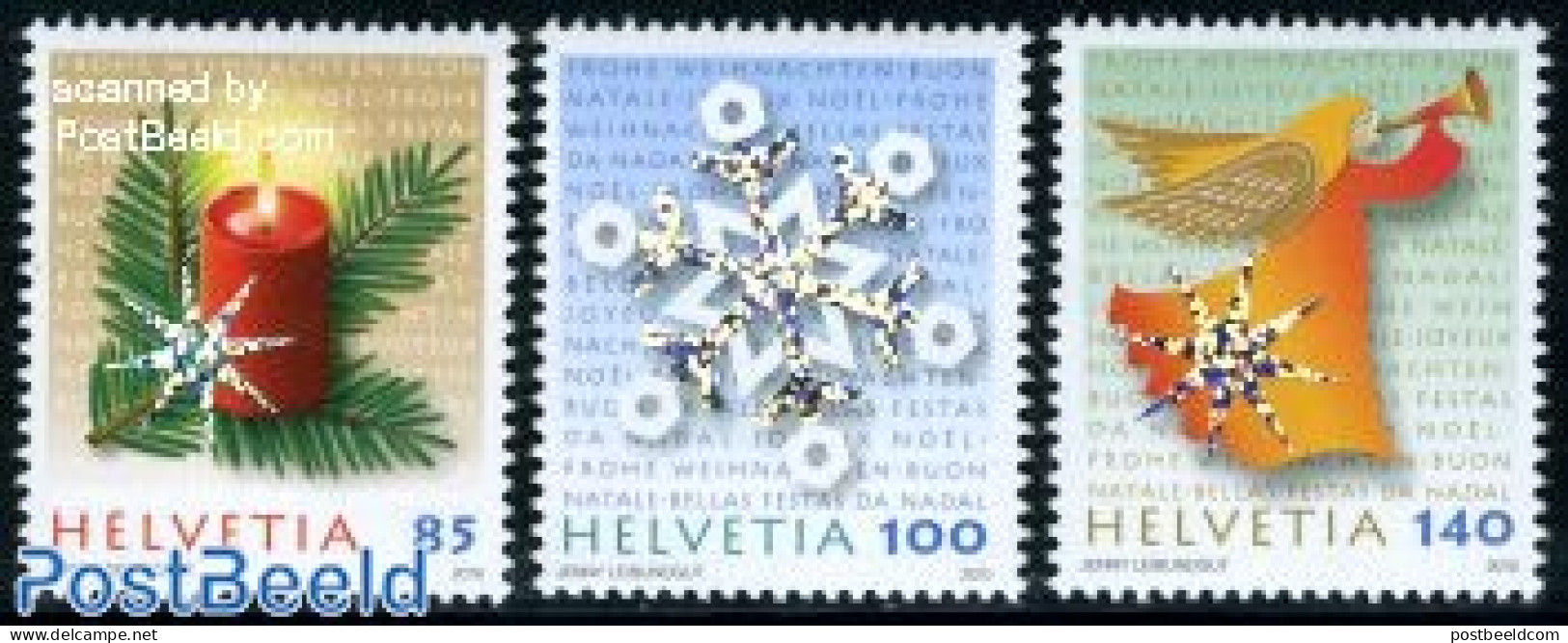 Switzerland 2010 Christmas 3v, Holograms, Mint NH, Religion - Various - Angels - Christmas - Holograms - Unused Stamps