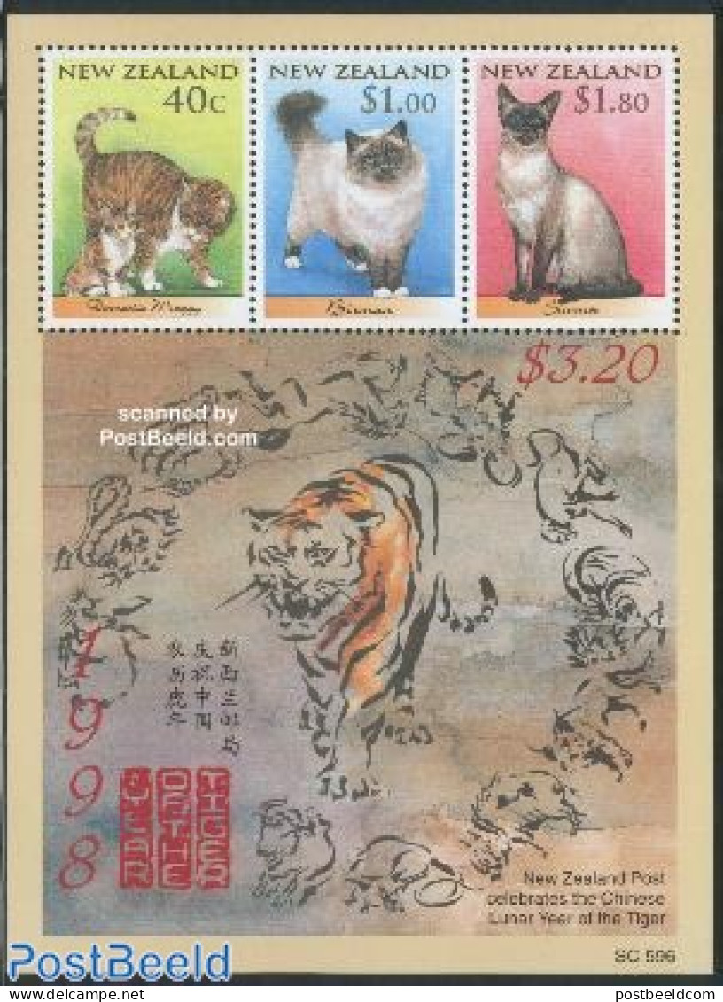 New Zealand 1998 Cats, New Year S/s, Mint NH, Nature - Various - Cats - New Year - Ongebruikt