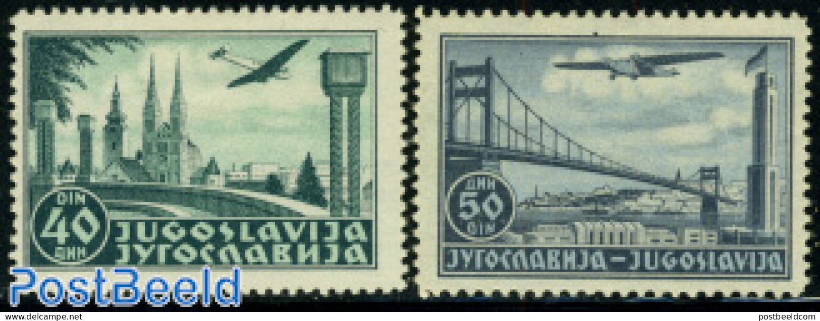 Yugoslavia 1940 Aeroplanes Over Landscapes 2v, Mint NH, Religion - Transport - Churches, Temples, Mosques, Synagogues .. - Unused Stamps