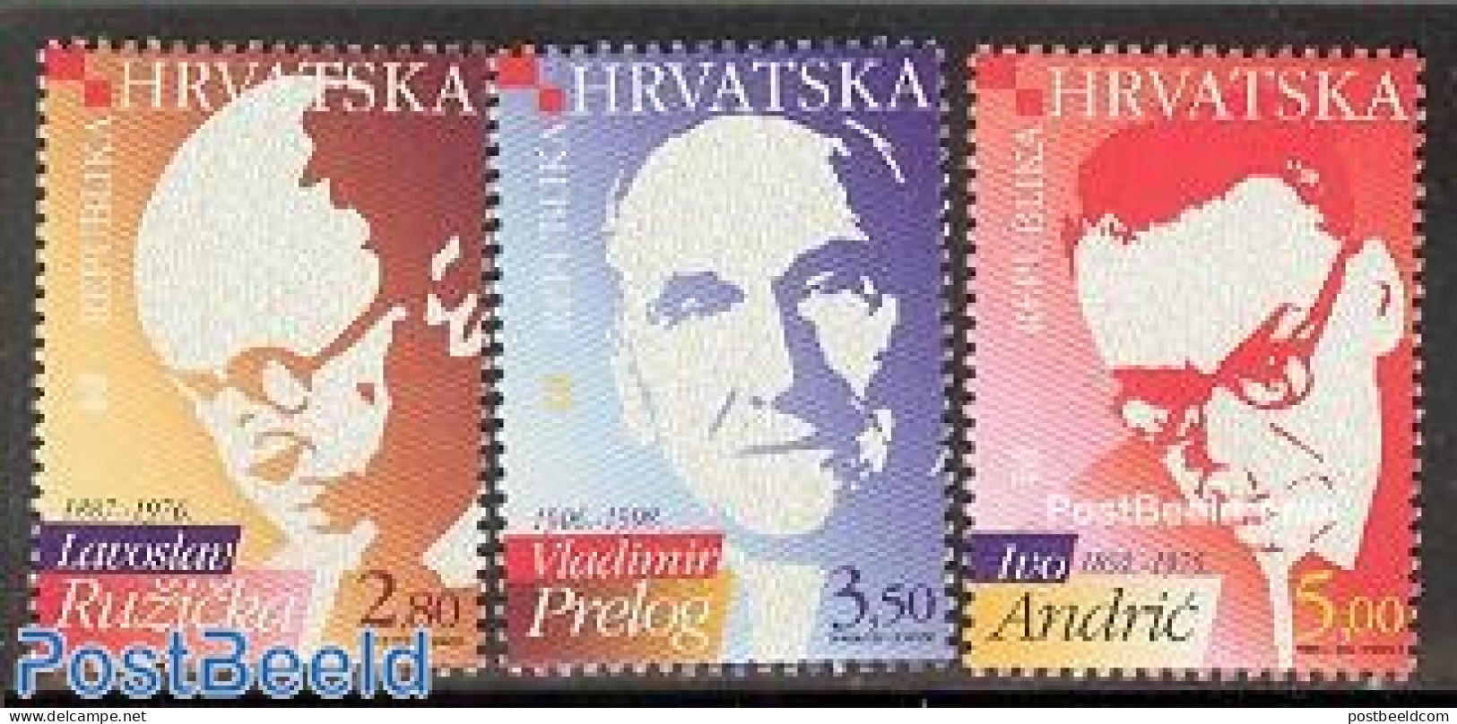 Croatia 2001 Nobel Prize Winners 3v, Mint NH, History - Nobel Prize Winners - Nobel Prize Laureates