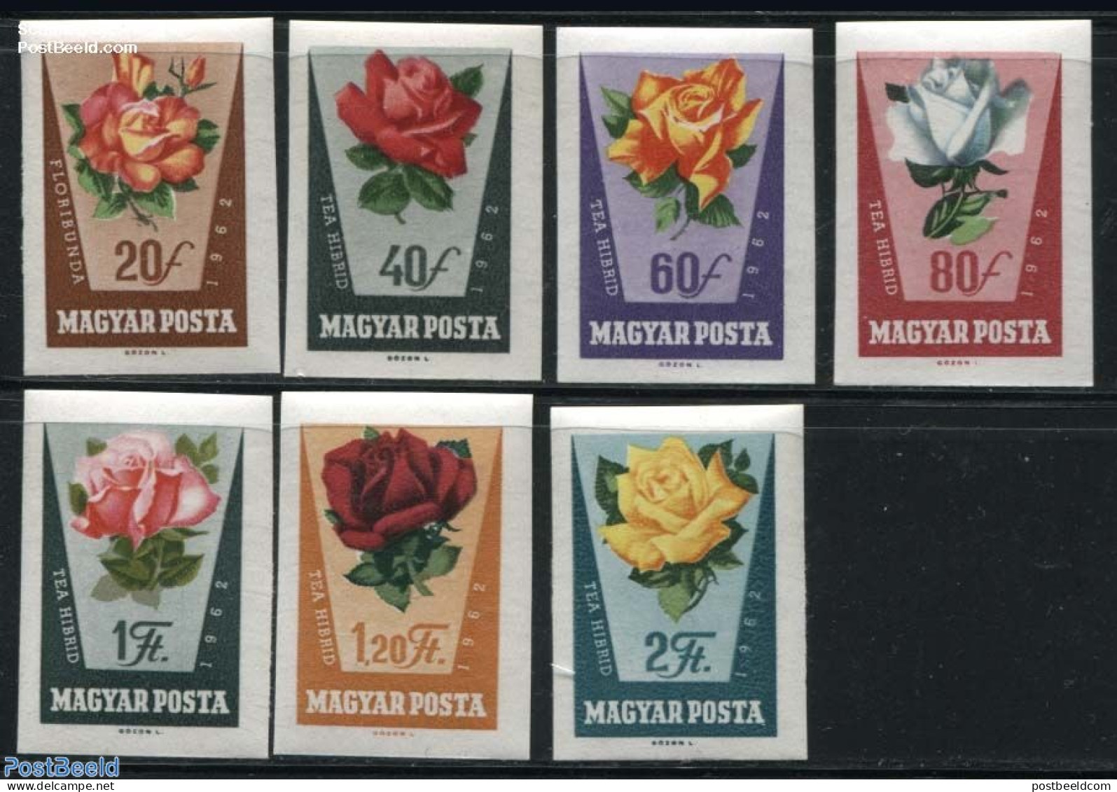 Hungary 1962 Roses 7v Imperforated, Mint NH, Nature - Flowers & Plants - Roses - Nuevos