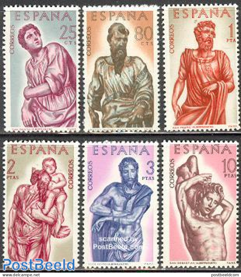 Spain 1962 Wood Sculptures 6v, Mint NH, Art - Sculpture - Unused Stamps
