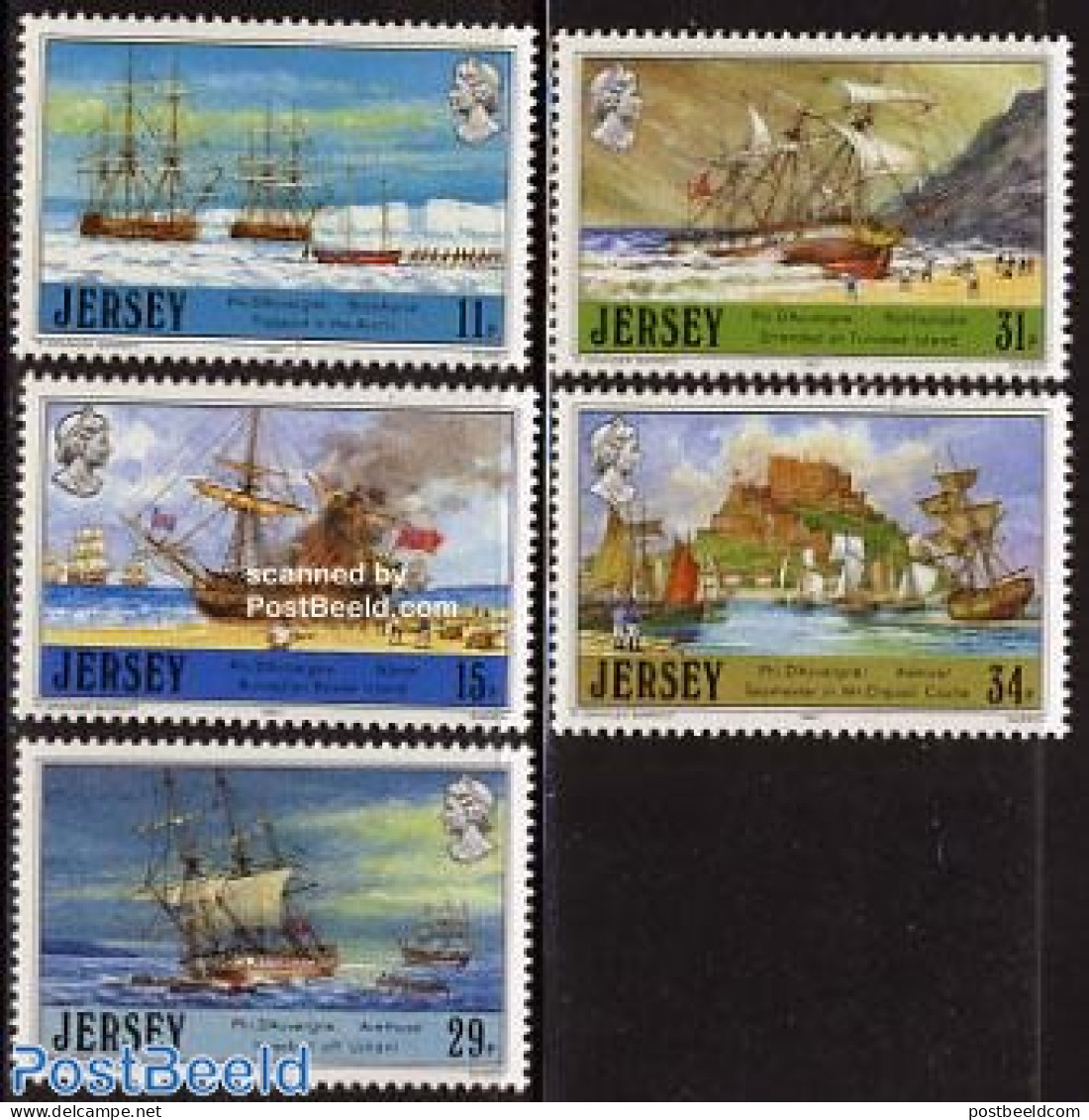 Jersey 1987 Philippe DAuvergne 5v, Mint NH, Transport - Ships And Boats - Art - Castles & Fortifications - Ships