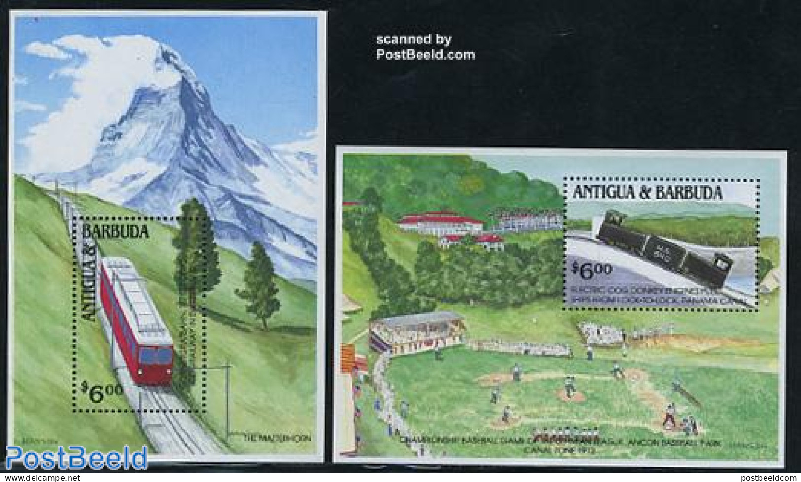 Antigua & Barbuda 1991 Mountain Railways 2 S/s, Mint NH, Sport - Transport - Baseball - Railways - Honkbal