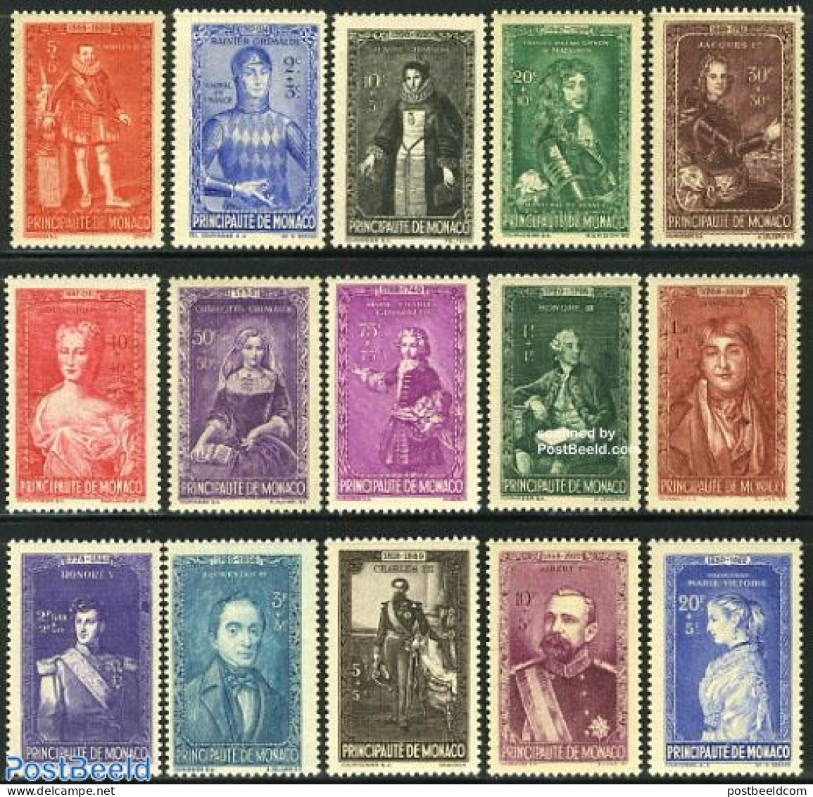 Monaco 1942 Social Welfare 15v, Mint NH, History - Kings & Queens (Royalty) - Unused Stamps