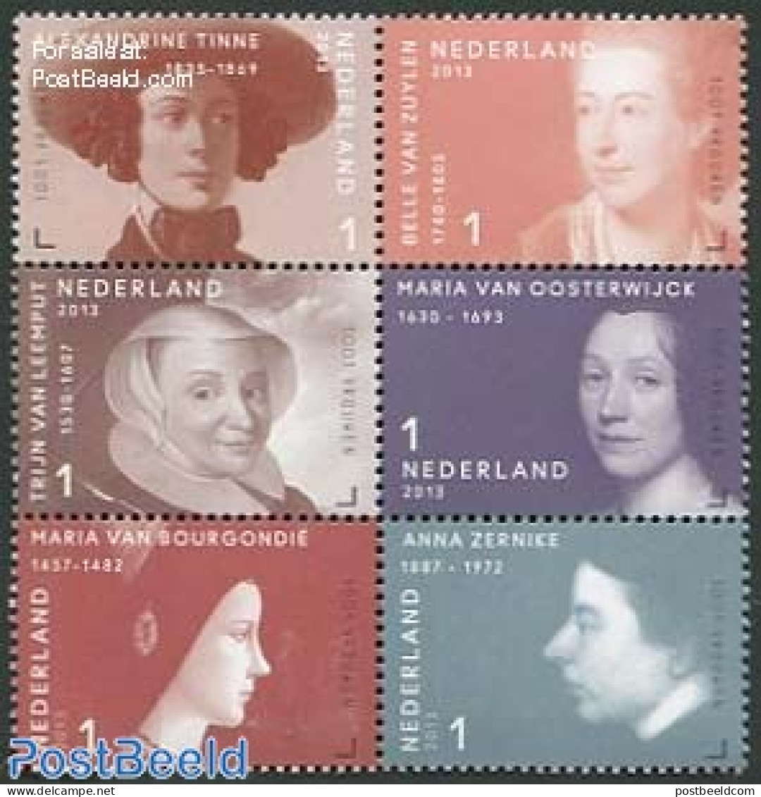 Netherlands 2013 1001 Women In History 6v [++], Mint NH, History - Women - Art - Authors - Neufs