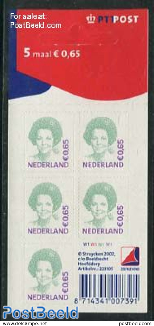 Netherlands 2002 Beatrix 5x0.65 Foil Sheet With PTT Logo, Mint NH - Neufs