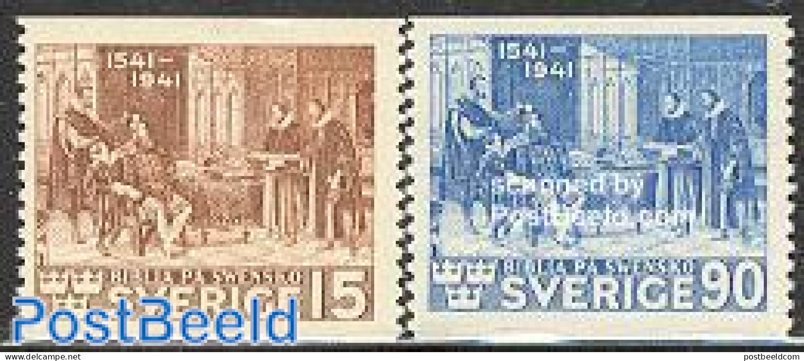 Sweden 1941 First Bible Translation 2v, Mint NH, Religion - Religion - Art - Books - Unused Stamps
