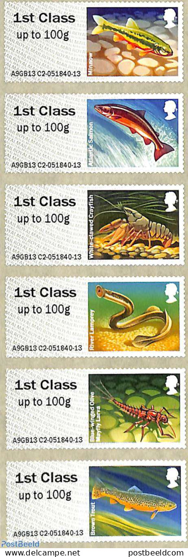 Great Britain 2013 Post & Go, Freshwater Life 6v S-a, Mint NH, Nature - Fish - Neufs