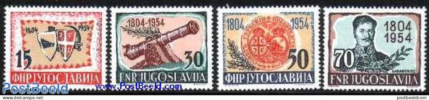 Yugoslavia 1954 Servian Uprising 150th Anniversary 4v, Mint NH, History - Coat Of Arms - Militarism - Ungebraucht