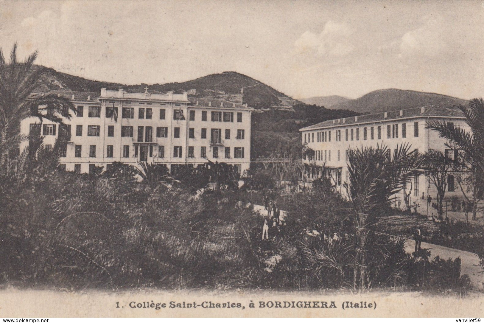 BORDIGHERA-IMPERIA-COLLEGE S.CHARLES-CARTOLINA VIAGGIATA IL 22-1-1918 - Imperia