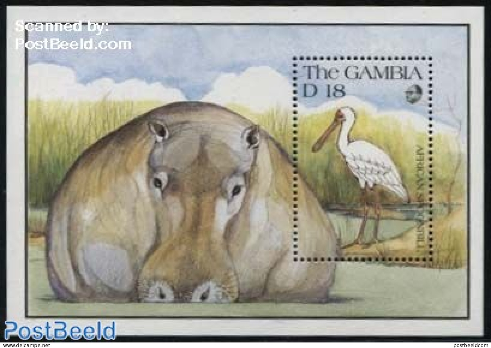 Gambia 1991 African Spoonbill S/s, Mint NH, Nature - Birds - Hippopotamus - Gambie (...-1964)
