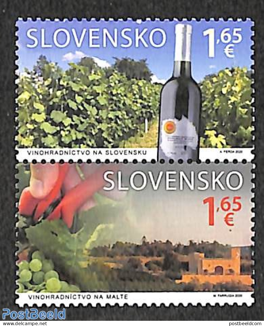 Slovakia 2020 Viniculture 2v [:], Joint Issue Malta, Mint NH, Nature - Various - Wine & Winery - Joint Issues - Unused Stamps