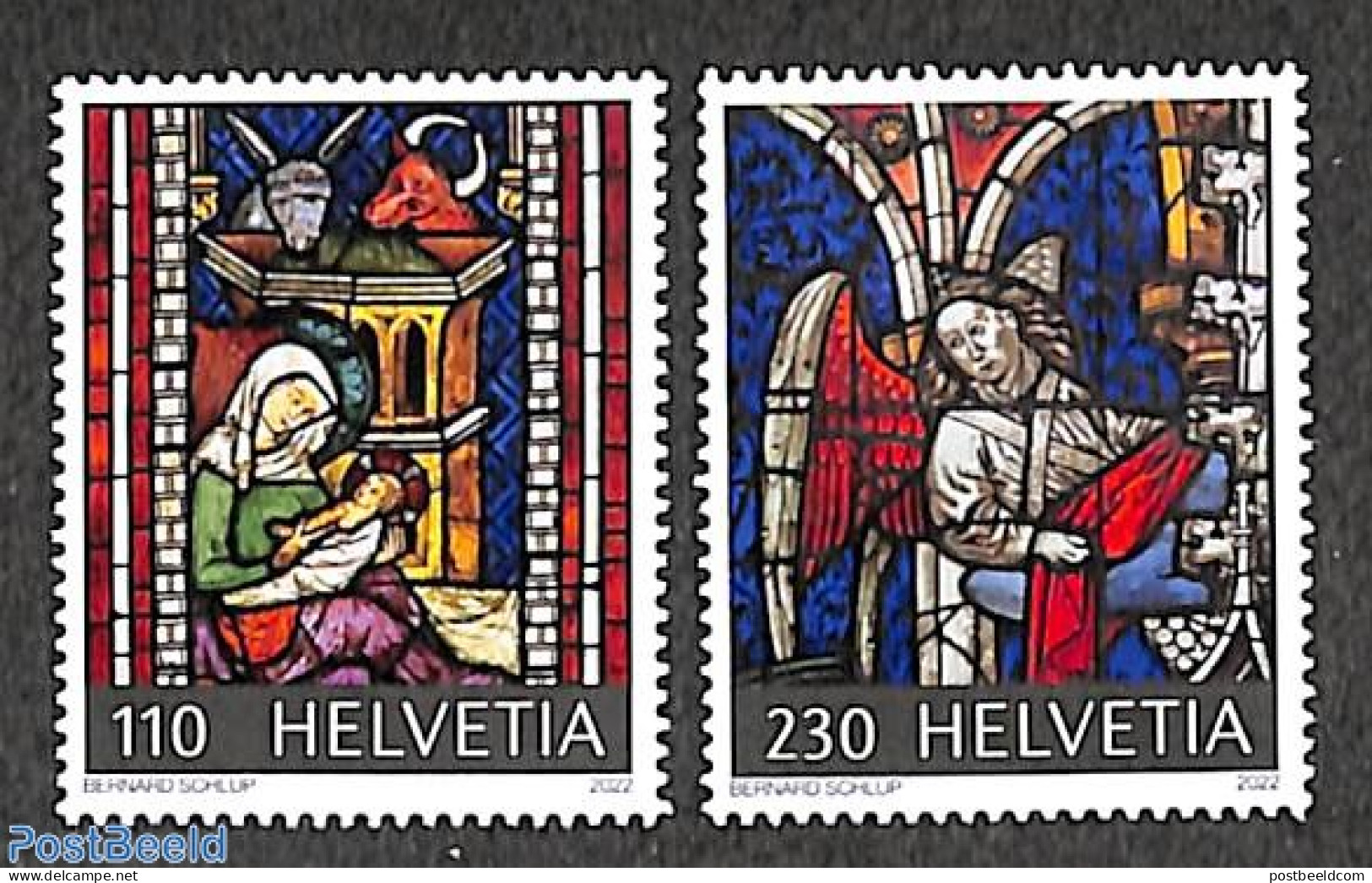 Switzerland 2022 Christmas 2v, Mint NH, Religion - Christmas - Art - Stained Glass And Windows - Nuovi