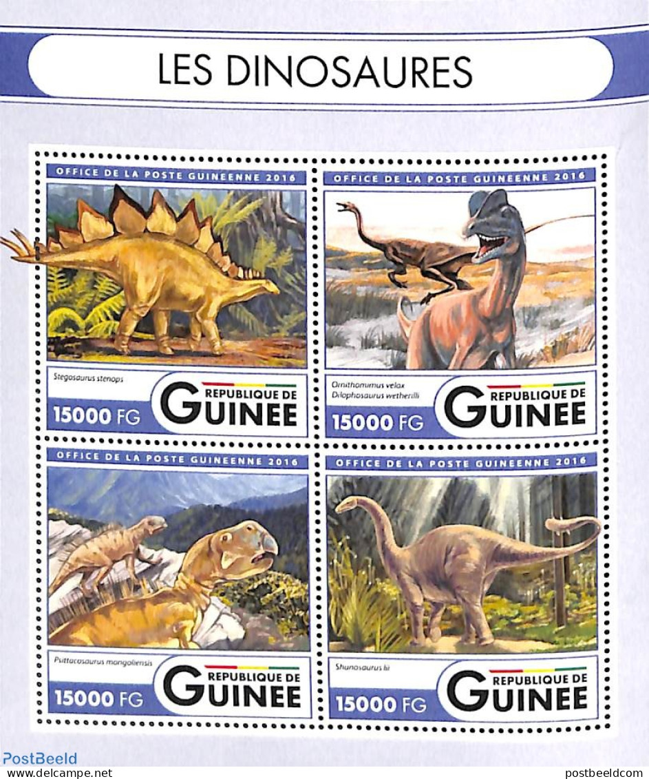 Guinea, Republic 2016 Dinosaurs 4v M/s, Mint NH, Nature - Prehistoric Animals - Prehistorics