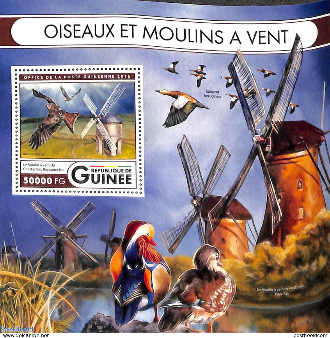 Guinea, Republic 2017 Windmills S/s, Mint NH, Nature - Various - Birds - Mills (Wind & Water) - Mulini