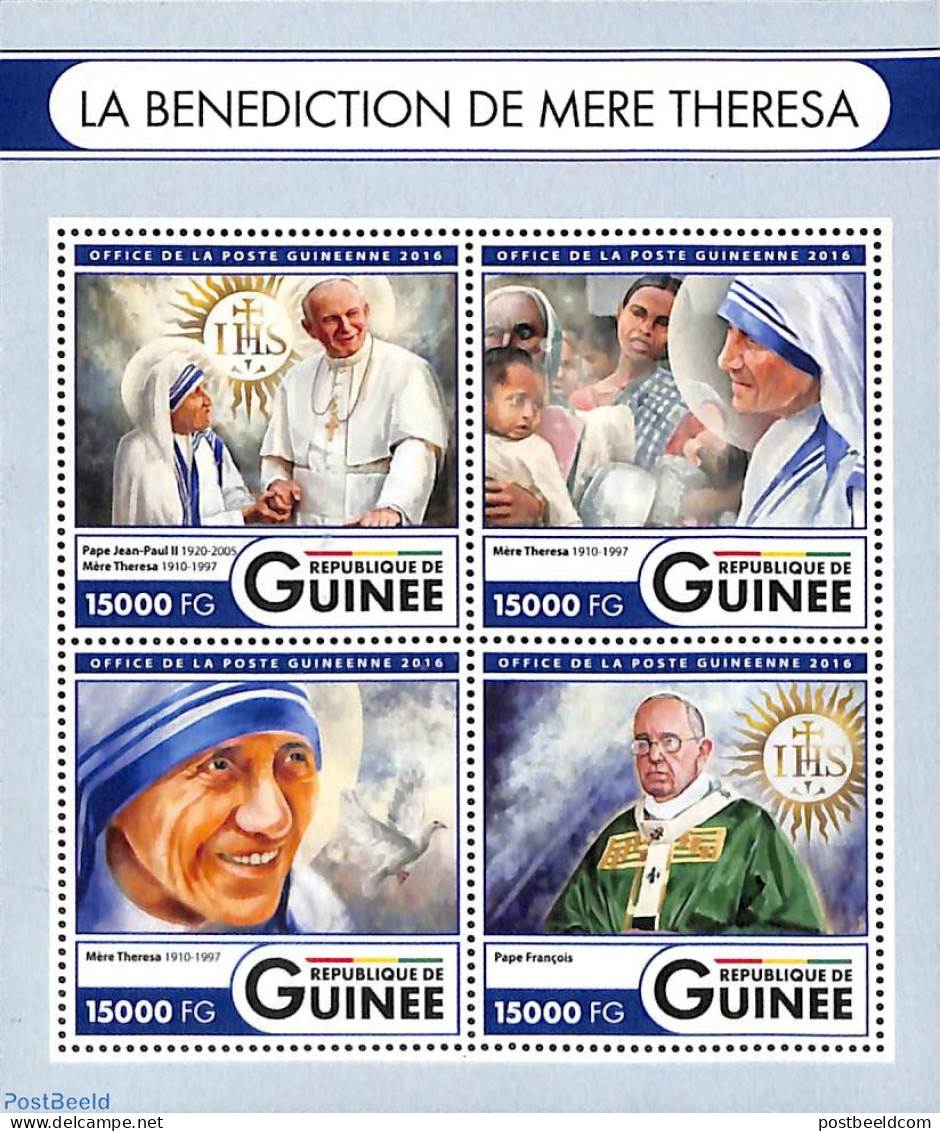 Guinea, Republic 2016 Mother Theresa 4v M/s, Mint NH, Religion - Pope - Religion - Pausen