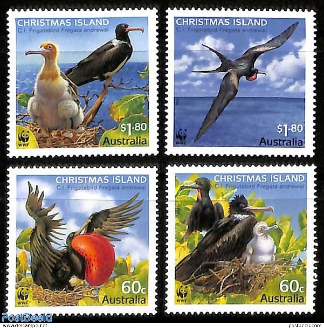 Christmas Islands 2010 WWF, Frigate Birds 4v, Mint NH, Nature - Birds - World Wildlife Fund (WWF) - Christmaseiland