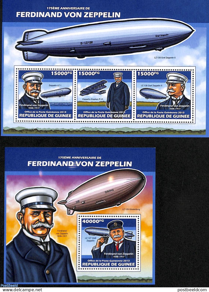 Guinea, Republic 2013 Ferdinand Von Zeppelin 2 S/s, Mint NH, Transport - Zeppelins - Zeppelines